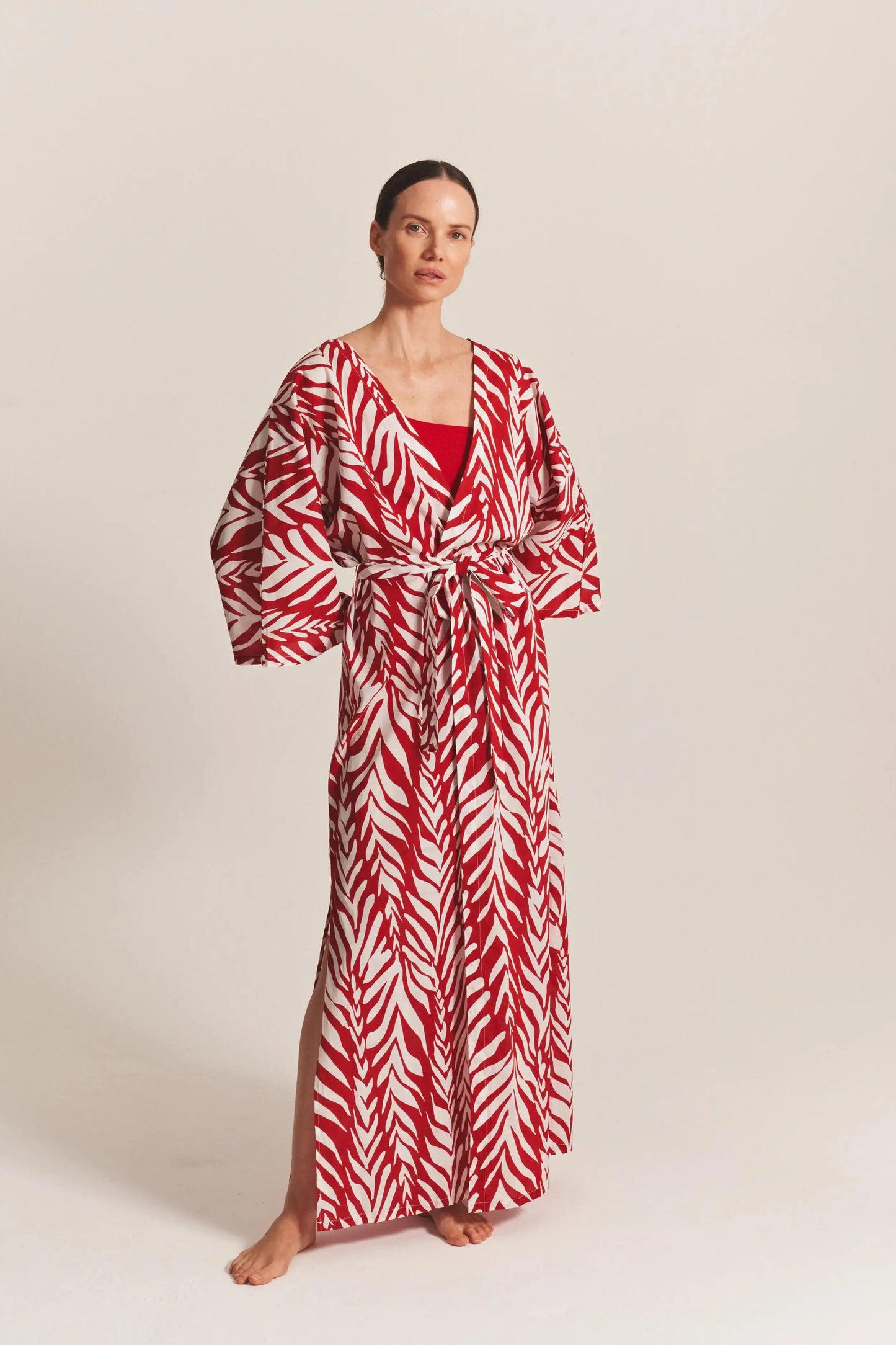 LONG KIMONO COVER-UP IN FLAME WAVES