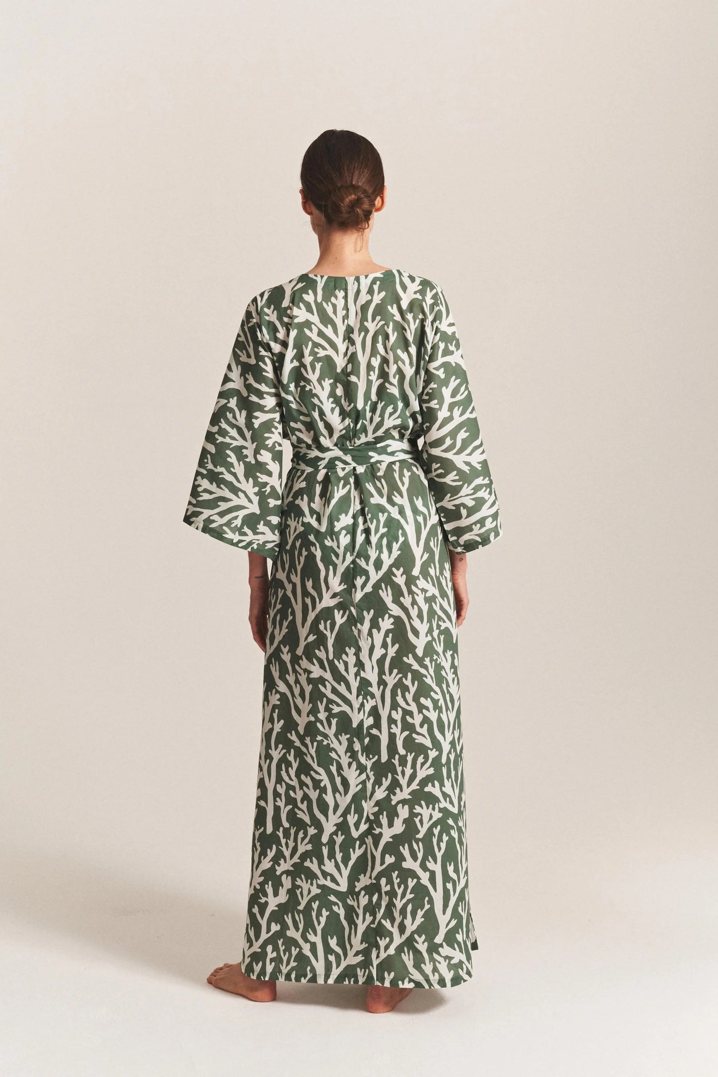 LONG KIMONO COVER-UP IN JUNGLE CORAL