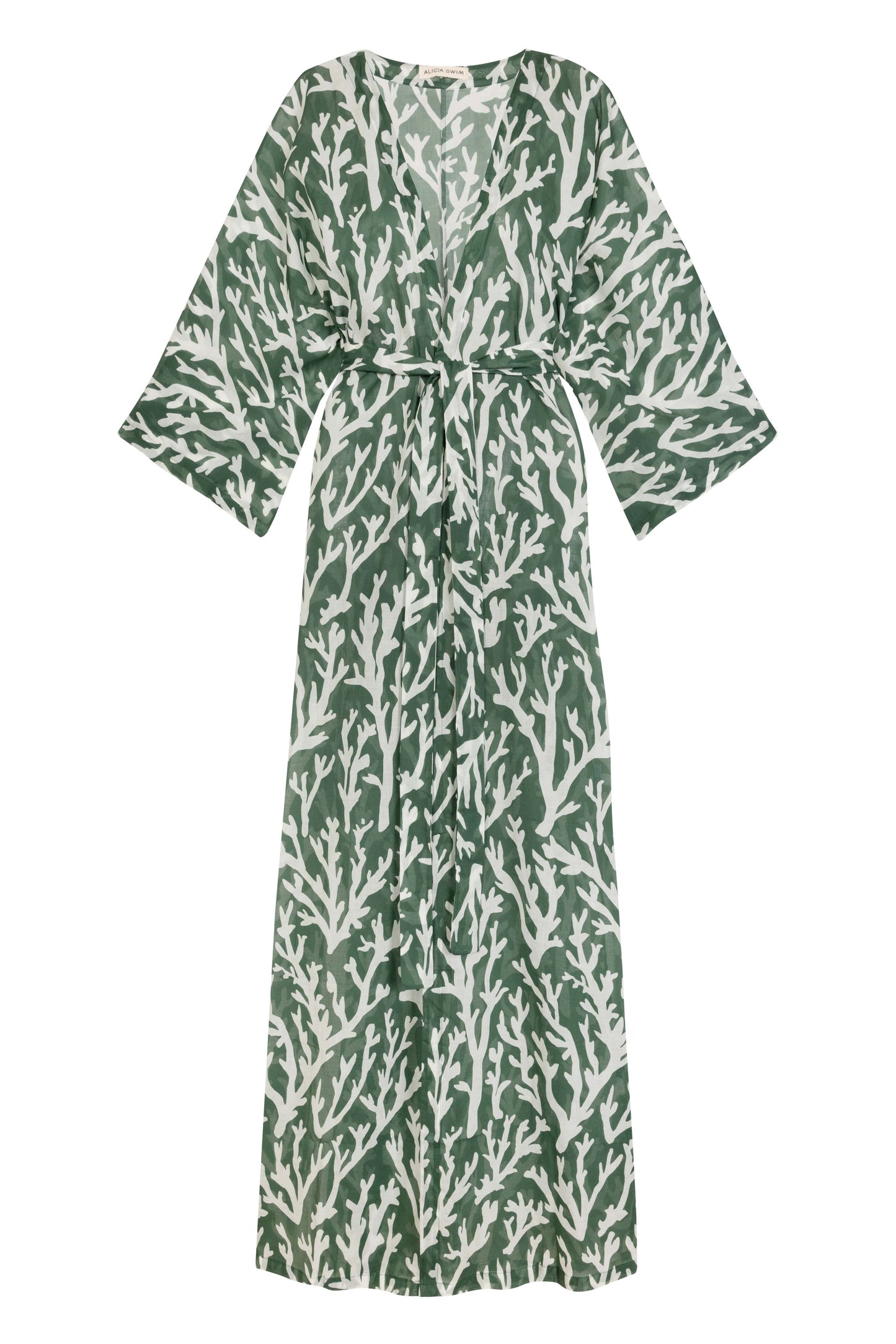LONG KIMONO COVER-UP IN JUNGLE CORAL