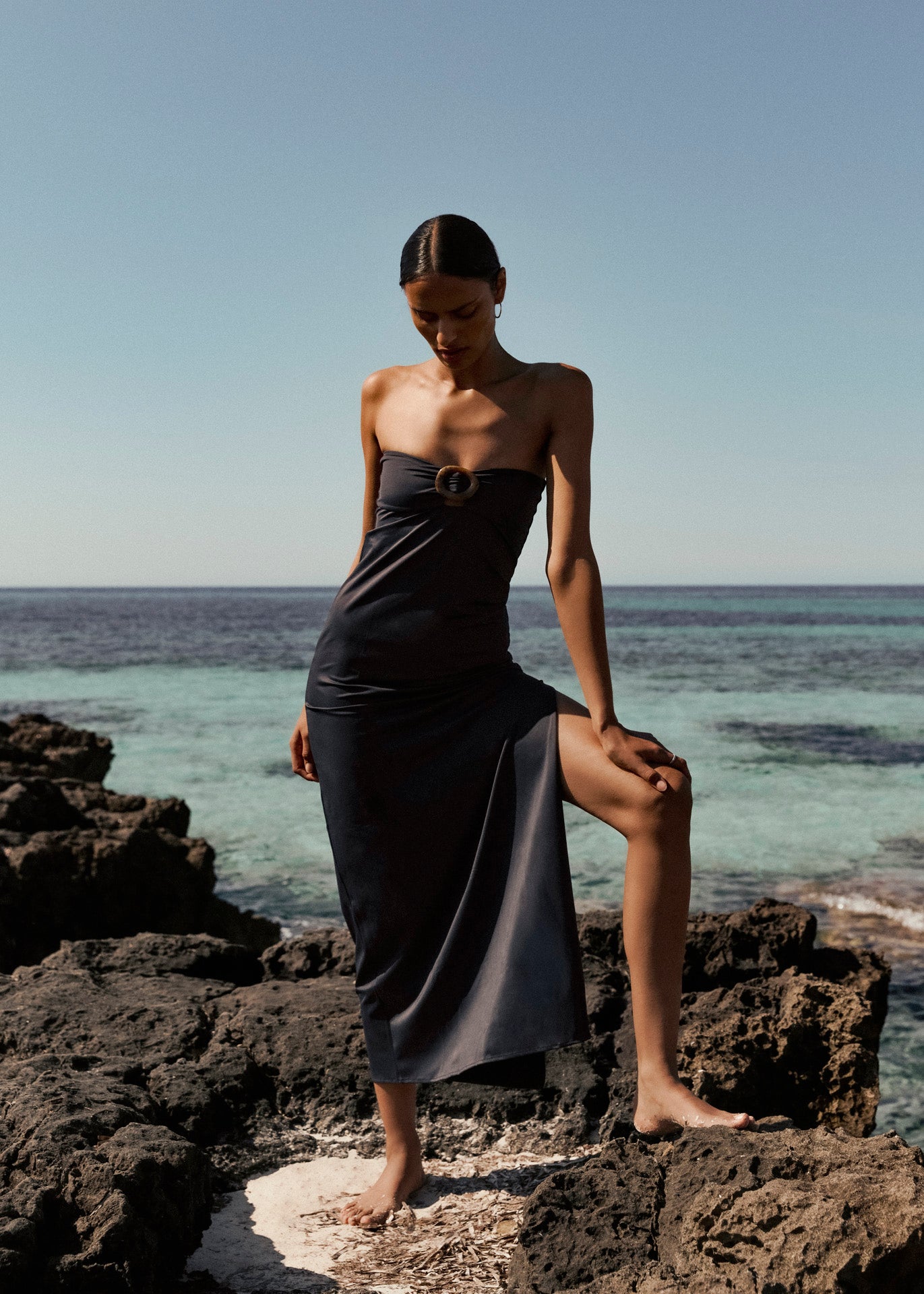 YASMEEN BANDEAU DRESS IN CAVIAR