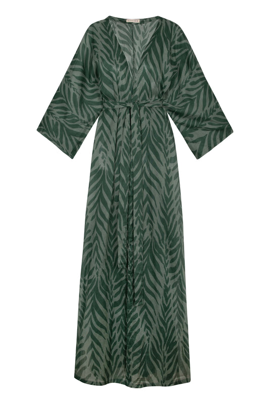 Long Kimono Cover-Up In Tropic Waves By Alicia Swim