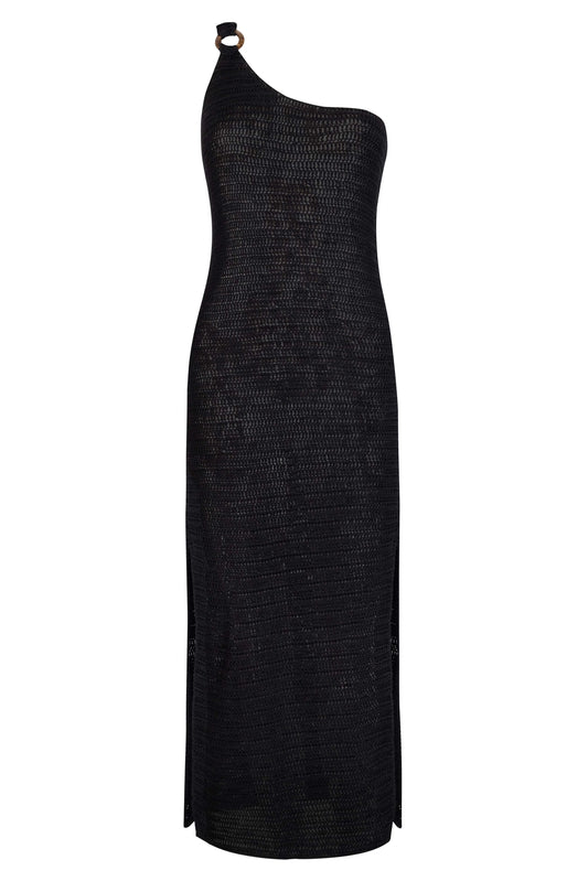 CROCHET ONE-SHOULDER DRESS IN EBONY