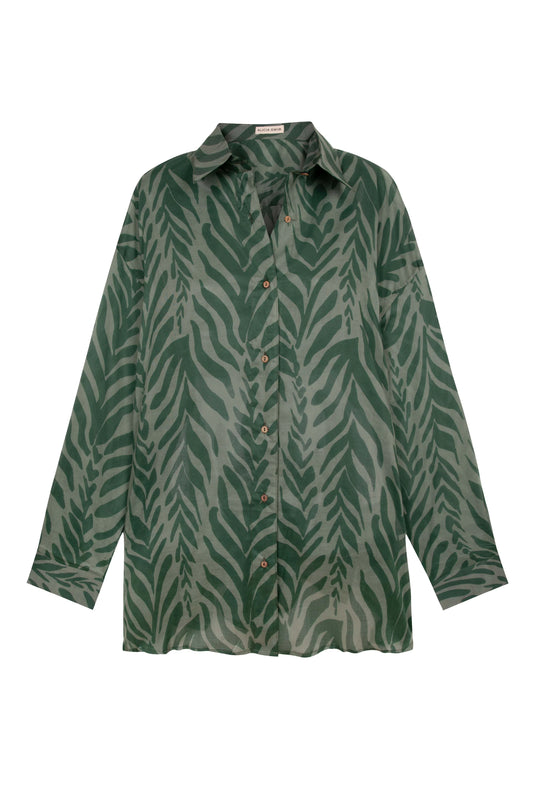 Oversized Shirt Cover-Up In Tropic Waves By Alicia Swim