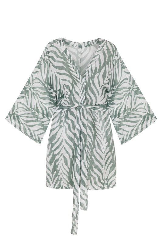 SHORT KIMONO COVER-UP IN WILD WAVES